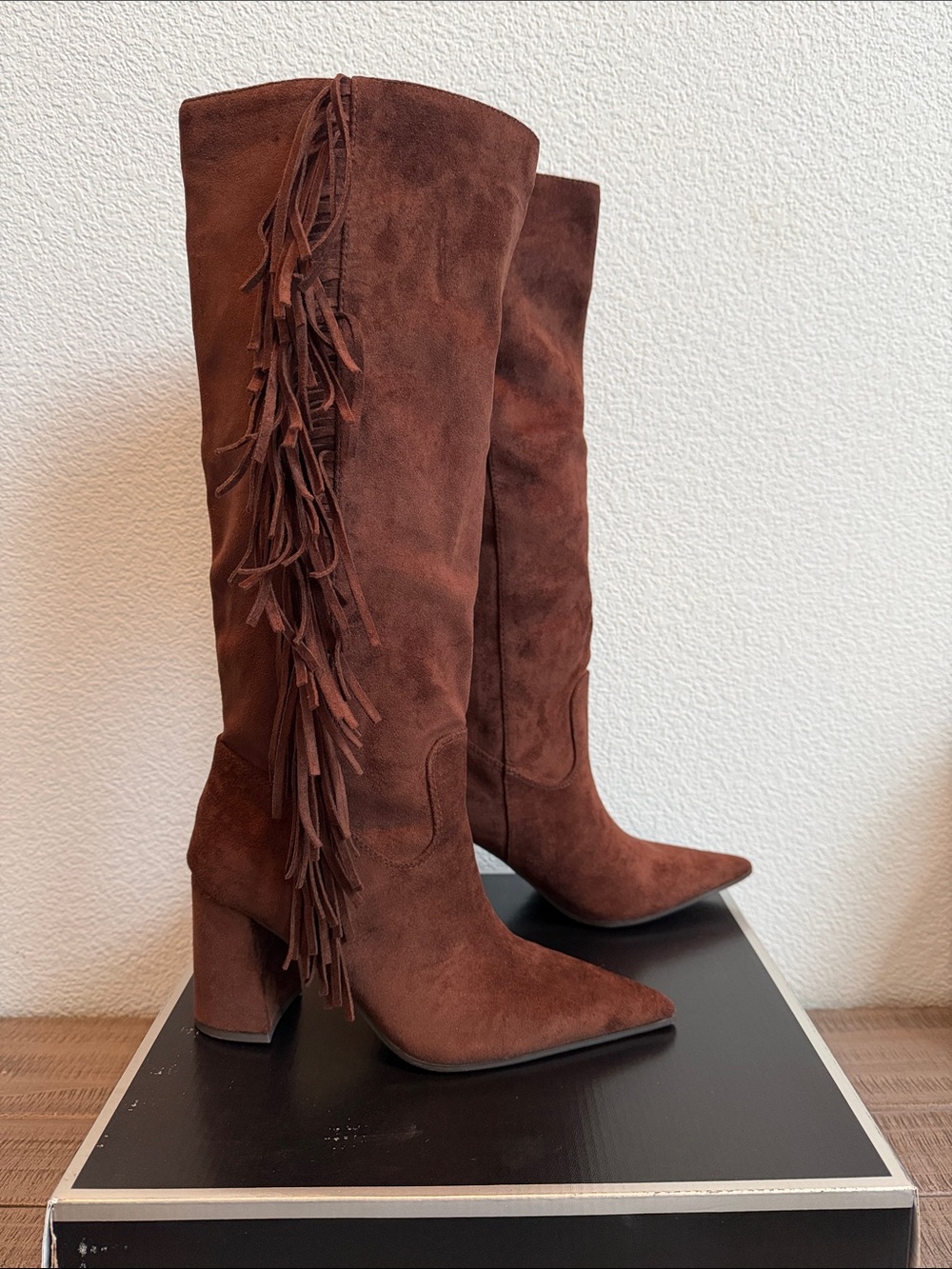 Madden Girl Women's Shakke Knee-High Fringe Dress Boots NIB